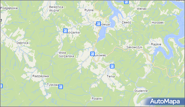 mapa Bukowiec gmina Solina, Bukowiec gmina Solina na mapie Targeo