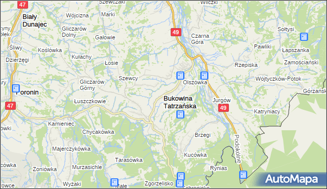 mapa Bukowina Tatrzańska, Bukowina Tatrzańska na mapie Targeo