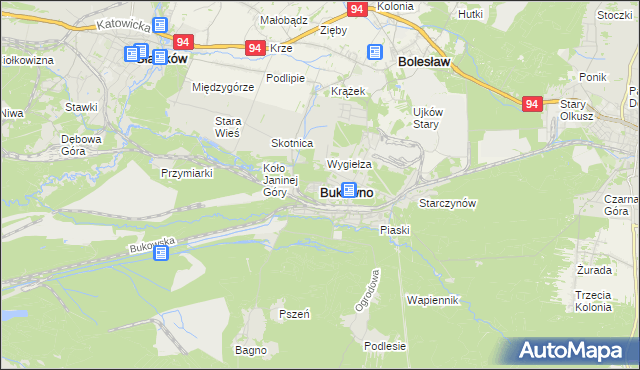 mapa Bukowno powiat olkuski, Bukowno powiat olkuski na mapie Targeo
