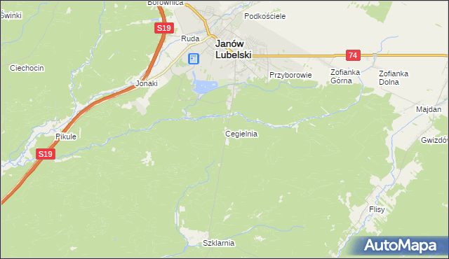 mapa Cegielnia gmina Janów Lubelski, Cegielnia gmina Janów Lubelski na mapie Targeo