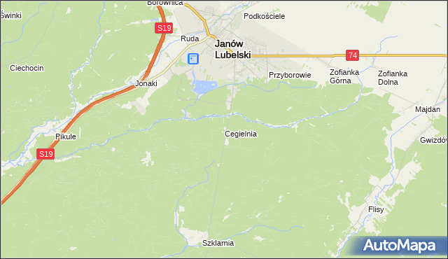 mapa Cegielnia gmina Janów Lubelski, Cegielnia gmina Janów Lubelski na mapie Targeo
