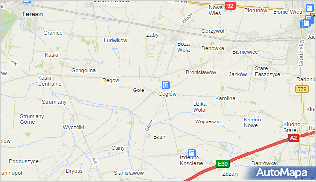 mapa Cegłów gmina Baranów, Cegłów gmina Baranów na mapie Targeo