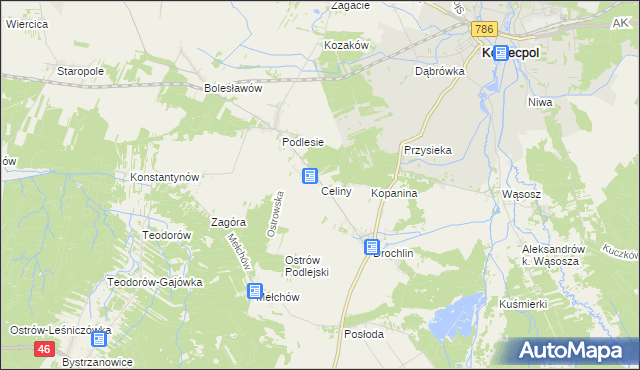 mapa Celiny gmina Lelów, Celiny gmina Lelów na mapie Targeo