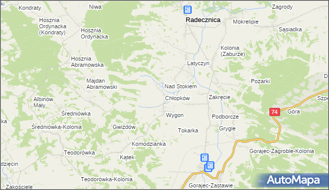 mapa Chłopków gmina Frampol, Chłopków gmina Frampol na mapie Targeo