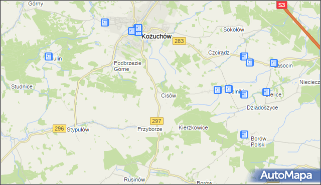 mapa Cisów gmina Kożuchów, Cisów gmina Kożuchów na mapie Targeo