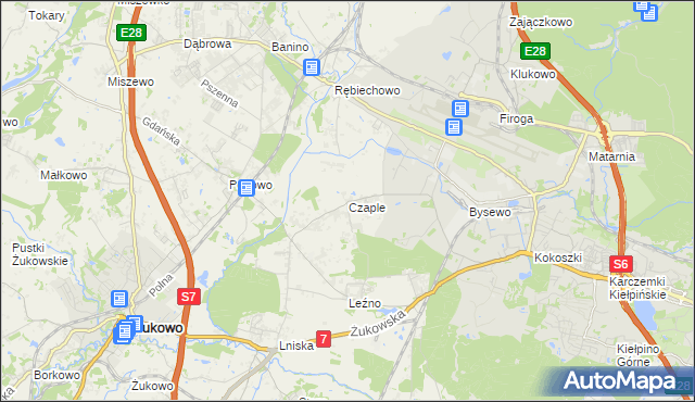 mapa Czaple gmina Żukowo, Czaple gmina Żukowo na mapie Targeo