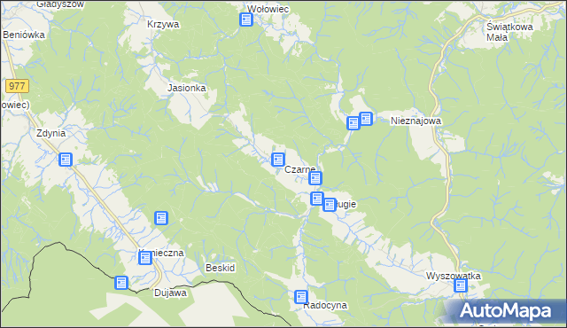 mapa Czarne gmina Sękowa, Czarne gmina Sękowa na mapie Targeo