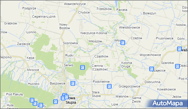 mapa Cząstków gmina Nowa Słupia, Cząstków gmina Nowa Słupia na mapie Targeo