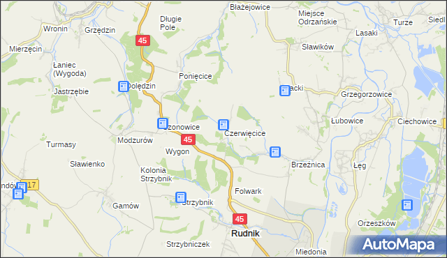 mapa Czerwięcice, Czerwięcice na mapie Targeo