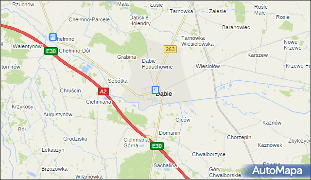 mapa Dąbie powiat kolski, Dąbie powiat kolski na mapie Targeo