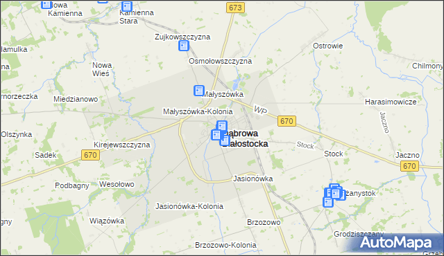 mapa Dąbrowa Białostocka, Dąbrowa Białostocka na mapie Targeo