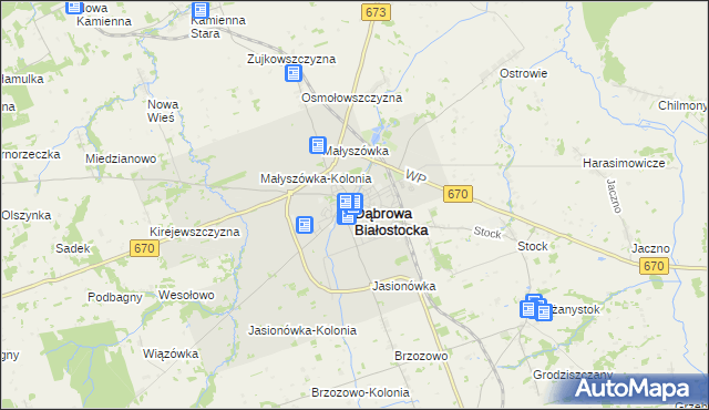 mapa Dąbrowa Białostocka, Dąbrowa Białostocka na mapie Targeo