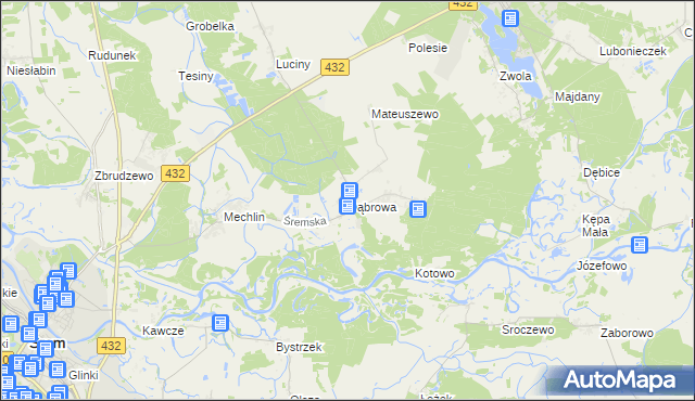 mapa Dąbrowa gmina Śrem, Dąbrowa gmina Śrem na mapie Targeo