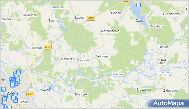 mapa Dąbrowa gmina Śrem, Dąbrowa gmina Śrem na mapie Targeo