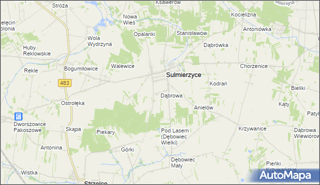 mapa Dąbrowa gmina Sulmierzyce, Dąbrowa gmina Sulmierzyce na mapie Targeo