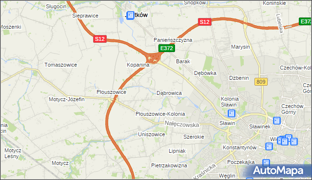 mapa Dąbrowica gmina Jastków, Dąbrowica gmina Jastków na mapie Targeo