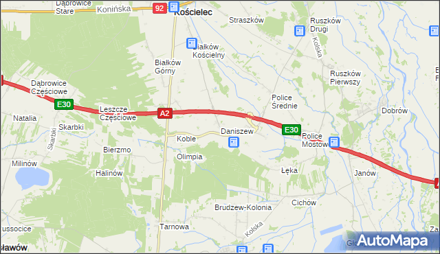 mapa Daniszew, Daniszew na mapie Targeo