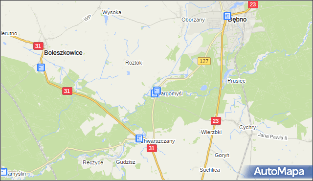 mapa Dargomyśl gmina Dębno, Dargomyśl gmina Dębno na mapie Targeo