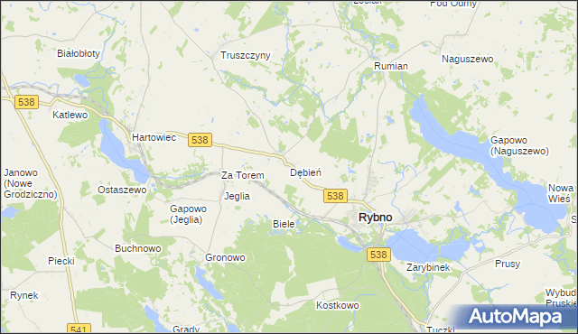 mapa Dębień gmina Rybno, Dębień gmina Rybno na mapie Targeo