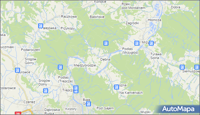 mapa Dębna gmina Sanok, Dębna gmina Sanok na mapie Targeo