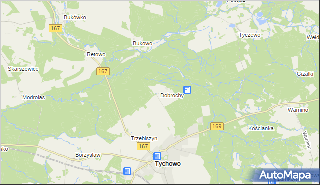 mapa Dobrochy gmina Tychowo, Dobrochy gmina Tychowo na mapie Targeo