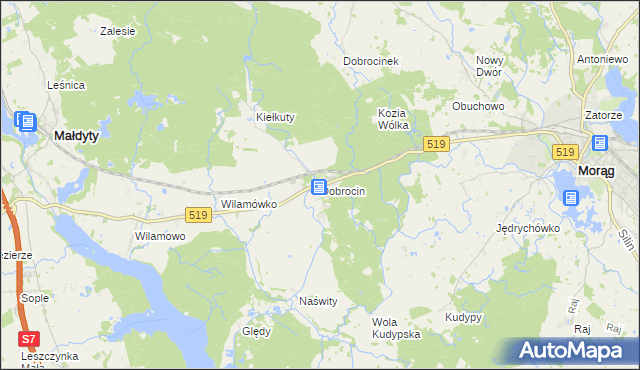 mapa Dobrocin gmina Małdyty, Dobrocin gmina Małdyty na mapie Targeo