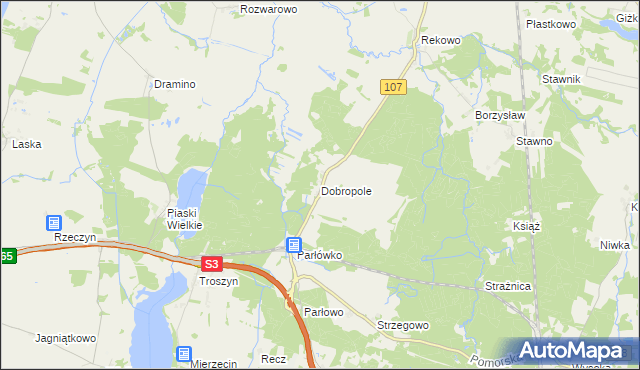 mapa Dobropole gmina Wolin, Dobropole gmina Wolin na mapie Targeo