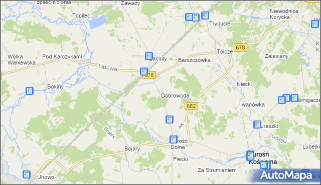 mapa Dobrowoda gmina Turośń Kościelna, Dobrowoda gmina Turośń Kościelna na mapie Targeo