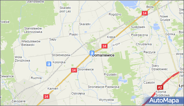 mapa Domaniewice powiat łowicki, Domaniewice powiat łowicki na mapie Targeo