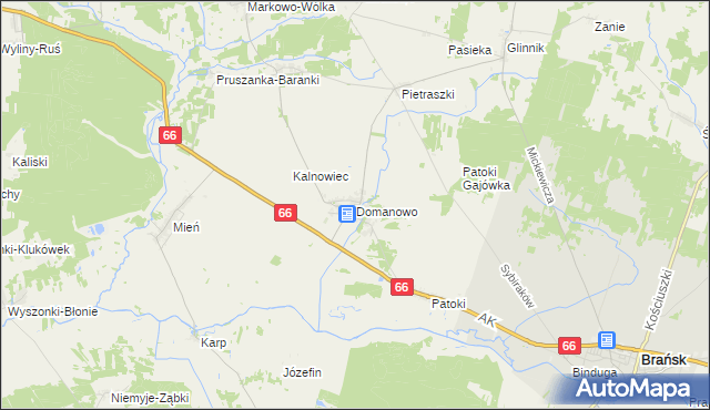 mapa Domanowo gmina Brańsk, Domanowo gmina Brańsk na mapie Targeo