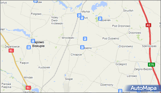 mapa Dubielno gmina Papowo Biskupie, Dubielno gmina Papowo Biskupie na mapie Targeo