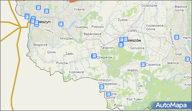 mapa Dzięgielów, Dzięgielów na mapie Targeo