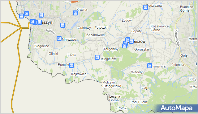 mapa Dzięgielów, Dzięgielów na mapie Targeo