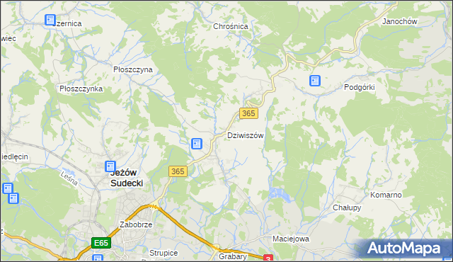 mapa Dziwiszów, Dziwiszów na mapie Targeo