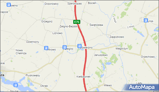 mapa Dźwierzno gmina Chełmża, Dźwierzno gmina Chełmża na mapie Targeo