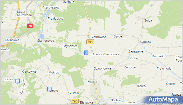 mapa Dzwono-Sierbowice, Dzwono-Sierbowice na mapie Targeo
