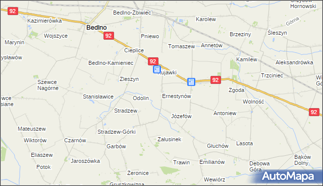 mapa Ernestynów gmina Bedlno, Ernestynów gmina Bedlno na mapie Targeo