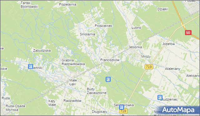 mapa Franciszków gmina Wiskitki, Franciszków gmina Wiskitki na mapie Targeo