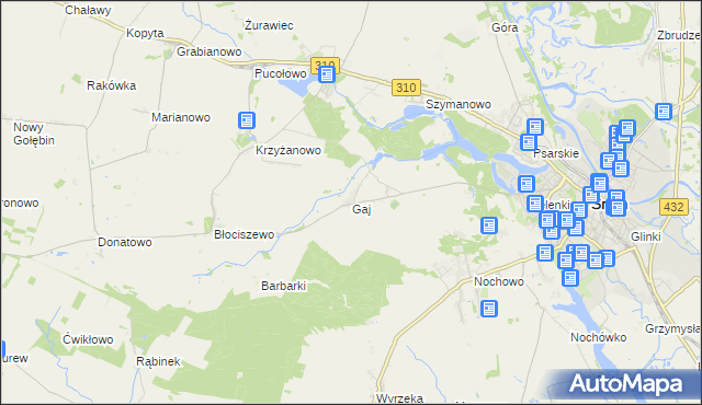 mapa Gaj gmina Śrem, Gaj gmina Śrem na mapie Targeo