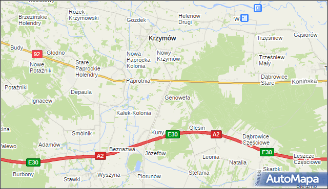 mapa Genowefa gmina Krzymów, Genowefa gmina Krzymów na mapie Targeo