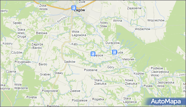 mapa Gęsice gmina Łagów, Gęsice gmina Łagów na mapie Targeo