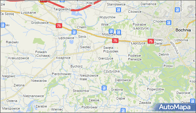 mapa Gierczyce gmina Bochnia, Gierczyce gmina Bochnia na mapie Targeo