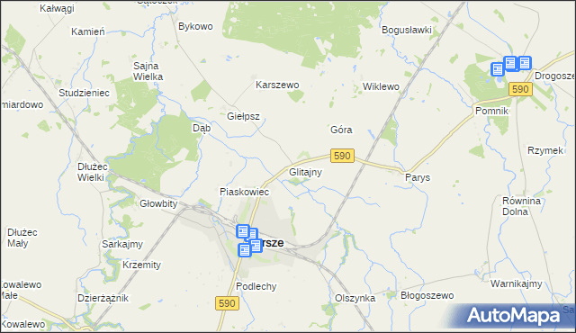 mapa Glitajny gmina Korsze, Glitajny gmina Korsze na mapie Targeo