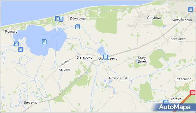 mapa Głowaczewo gmina Kołobrzeg, Głowaczewo gmina Kołobrzeg na mapie Targeo