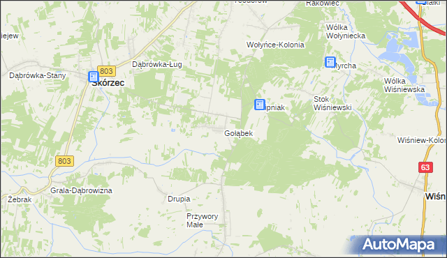 mapa Gołąbek gmina Skórzec, Gołąbek gmina Skórzec na mapie Targeo