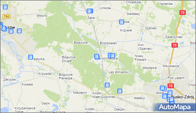 mapa Grochowiska gmina Pińczów, Grochowiska gmina Pińczów na mapie Targeo