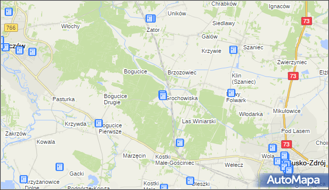 mapa Grochowiska gmina Pińczów, Grochowiska gmina Pińczów na mapie Targeo