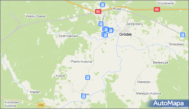 mapa Gródek-Kolonia gmina Gródek, Gródek-Kolonia gmina Gródek na mapie Targeo