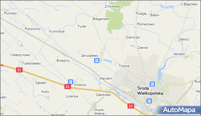 mapa Jarosławiec gmina Środa Wielkopolska, Jarosławiec gmina Środa Wielkopolska na mapie Targeo