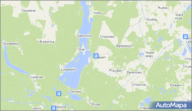 mapa Jasień gmina Czarna Dąbrówka, Jasień gmina Czarna Dąbrówka na mapie Targeo